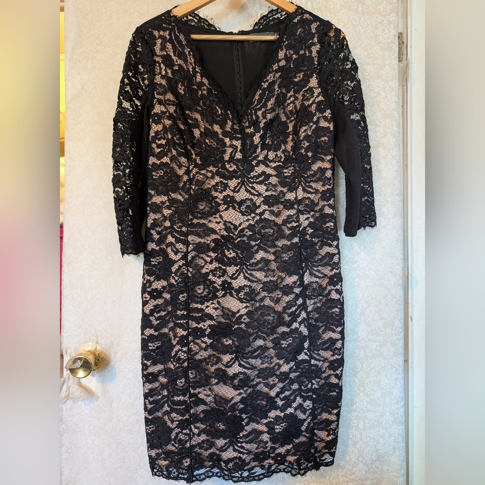 Mint Velvet Sz. 14 Black Lace w Nude Lining 60s Style Dress